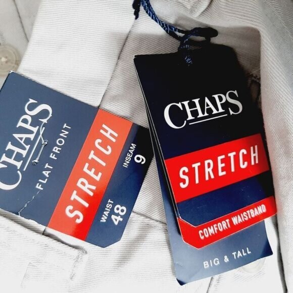 CHAPS Big & Tall Flat Front Stretch Comfort Waist Shorts Gray Beige Men's Sz 48 - Picture 14 of 14